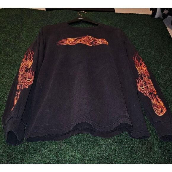 Y2k skull flames bike longsleeve tshirt - Picture 2 of 7